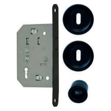 Kit porte coulissante poignée ronde noire clé L EUROWALE NO014 (1/2)