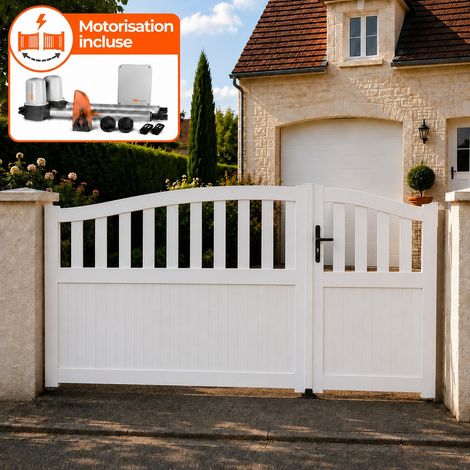 Portail battant électrique PVC blanc avec moteur Sentinel H 180 x L 250 HAMBOURG GALBÉ (1/5)