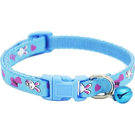 Collier coloré pour animal de compagnie - Collier en nylon à motif imprimé et boucle réglable pour lapin, pour chien, chiot, chat 19-32cm （bleu）
