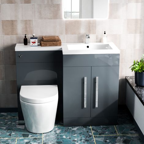 Aric 1100mm RH Freestanding Grey Vanity with BTW Rimless Toilet, WC & Basin Flat Pack (1/5)