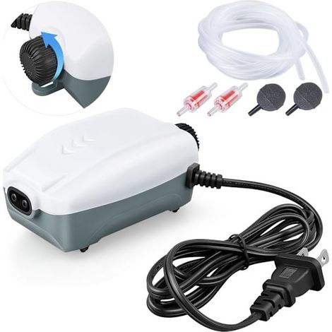 Aquarienluftpumpe mit zwei Ausgängen, leise und einstellbare Luftpumpe mit Zubehör, geeignet für Aquarien von 20 bis 100 Gallonen (2 Ausgänge). (1/5)