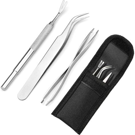 Kit d'extraction de tiques 3 pièces en acier inoxydable avec pochette (1/5)