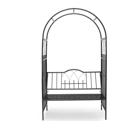 Arche à rosiers banc décoratif jardin 200 x 120 x 40 cm ambiance romantique en fer époxy noir (1/5)