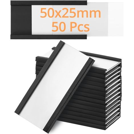 50 portaetiquetas magnéticos de 25 x 50 mm con inserto de papel y película protectora, para etiquetar estanterías metálicas, taquillas y pizarras blancas.