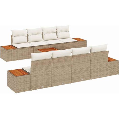 vidaXL Conjunto de sofá de jardín con cojín 9 pcs Beige Poliratán (1/5)