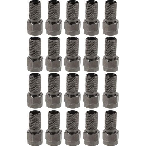 Lot de 20 eurs coaxiaux, eurs à compression étanches de type F pour câbles RG6 à double/triple/quadruple blindage, pour TVHD, satellite et antennes. (1/5)