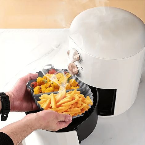 Tapis de cuisson professionnel en silicone pour friteuse à air chaud, plaque de cuisson antiadhésive extra épaisse avec séparateurs, compatible four jusqu'à 230 °C (450 °F). (1/5)