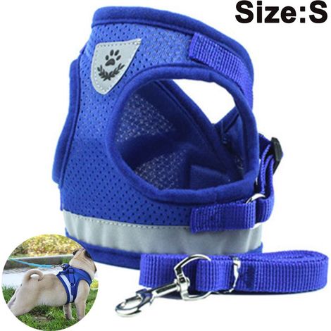Ensemble harnais et laisse pour chiens et chats, harnais rembourré en maille douce, harnais de poitrine réfléchissant, réglable et respirant pour la marche, la course et l'entraînement. (1/4)