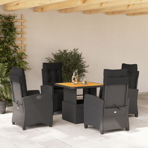 Ensemble salon de jardin 5 pièces en résine tressée noir, table relevable et fauteuils inclinables - PANGIVO (1/5)