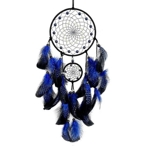 Attrape-rêves à pompons de plumes et perles phosphorescentes, carillon éolien pour décoration murale de chambre ou de salon, rouge (bleu) (1/5)
