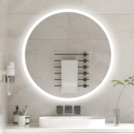 Miroir de salle de bain rond LED 800 mm avec éclairage LED et interrupteur tactile, LED à intensité variable, 3 couleurs, fonction mémoire anti-buée (1/5)