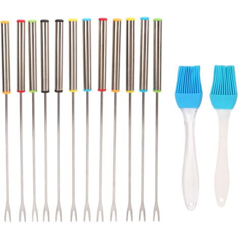 Lot de 12 fourchettes à fondue de 24 cm en acier inoxydable, avec manche résistant à la chaleur, ustensiles de cuisine