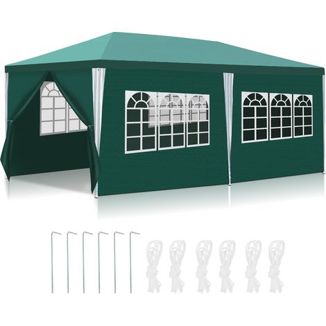Randaco Tienda de camping 3x6 m Verde para exterior, protección solar con paredes laterales y estructura de hierro