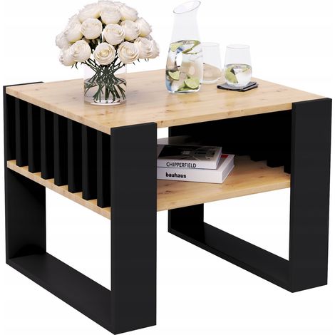 Mesa de centro con listones 55x55 artisan/black loft (1/5)