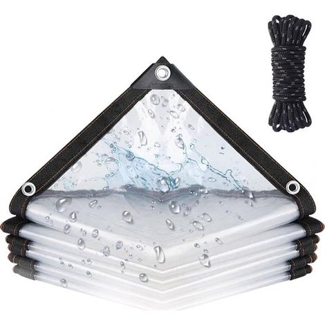 Bâche transparente avec œillets – 2 x 2 m – Résistante à la déchirure et imperméable – Pour camping, jardin et serre (1/5)