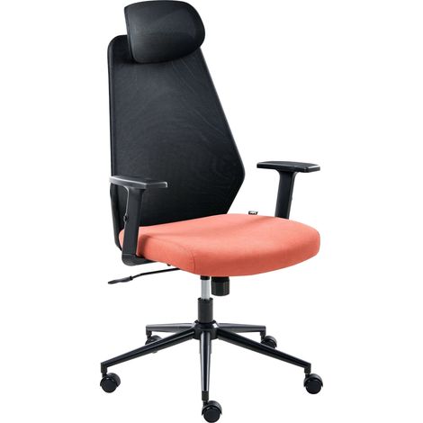 Chaise de Bureau en Maille Accoudoirs Appui-Têtes Hauteur Réglable Base Pivotante Dossier Inclinable Noir et Rouge Oryn