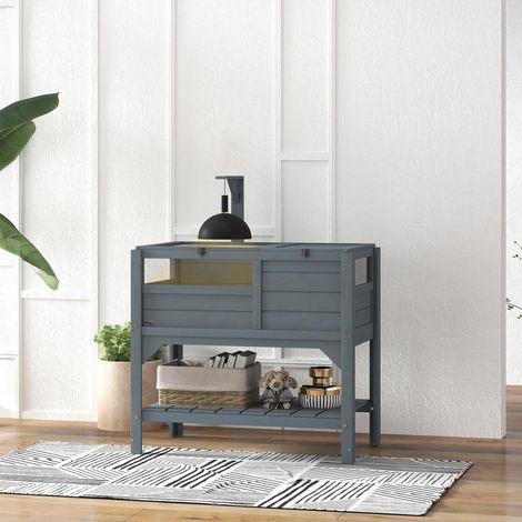 Maison enclos pour tortues sur pieds avec étagère de rangement en bois de sapin - dim. 103H x 84L x 51l cm (1/5)