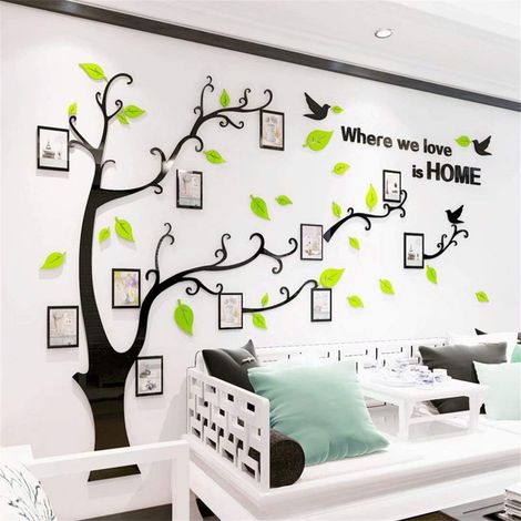Stickers Muraux Arbre 3D Bricolage Stickers muraux Autocollants muraux Arbre Arts Décorations pour le Salon Chambre Chambre à coucher (E Vert Clair Droite,XL: 200  276CM) (1/4)