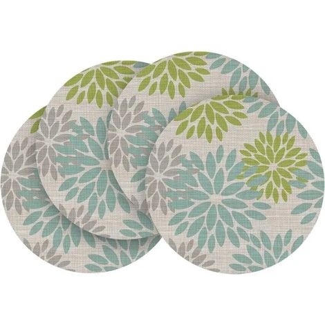 Artoid Mode Lot de 4 sets de table ronds PVC vert dahlia, 36 cm, résistants taches et chaleur, décoration cu - Vert 36 cm, Rond 4pcs (1/5)