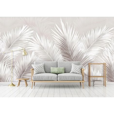 Fototapete Blätter Beton Federn, für Wohnzimmer und Schlafzimmer, 150 x 105 cm – Komplettset inkl. Kleister & Anleitung (1/5)