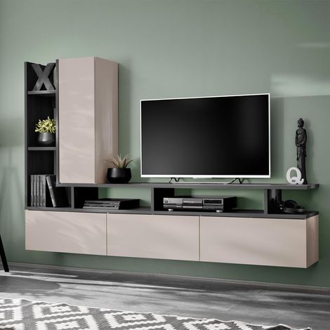 Ensemble Meuble TV Design "Tytan" 210cm Beige & Gris (1/5)