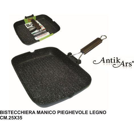 Bistecchiera Grill in Alluminio con Manico Pieghevole Pietra 25 x 35 cm Delizia