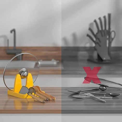 Folding Lid Support, Drip Groove, Kitchen Utensil Holder, for Pots and Spoons (1/5)