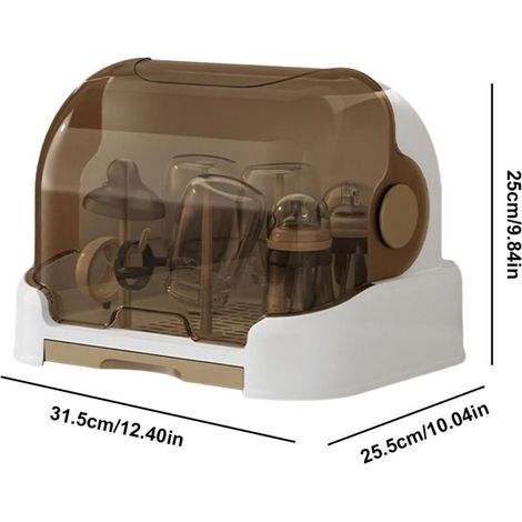 Boîte De Rangement pour Biberons, Egouttoir Biberon Bebe avec Couvercle, Porte-biberon Etendoir À Biberons, Égouttoir À Biberons, Boîte De Rangement De Bouteilles pour Tout-Petits Blanc brun (1/5)