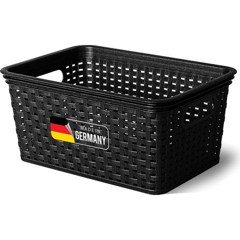 Panier de rangement aspect rotin sans couvercle Boîtes de rangement emboîtables en plastique noir 5L Sans BPA Boîte de rangement idéale