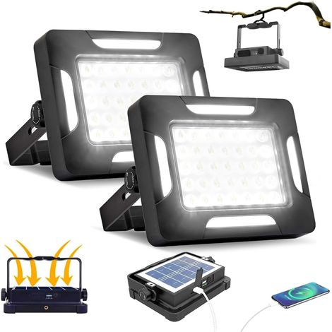 LED Solaire Portable Camping Lumières avec Dimmable Magnétique, 2000LM Solaire Rechargeable Camping Lantern avec Stand, IP67 Wateproof, 5 Modes Lumière Lumière inondation Portable