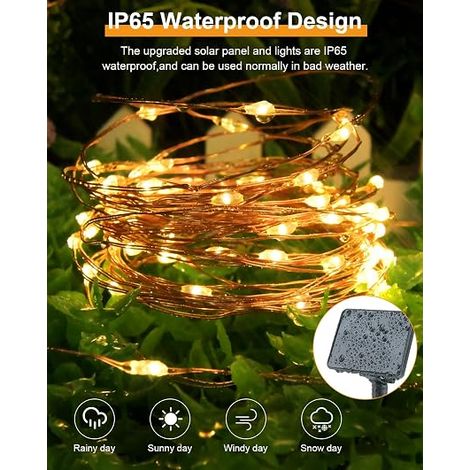 Outdoor Solar String Lights, 5 m Warm White Outdoor Solar Fairy Lights Weatherproof Copper Wire for Garden, Patio, Yard, Tree, Party, Birthday, Christmas