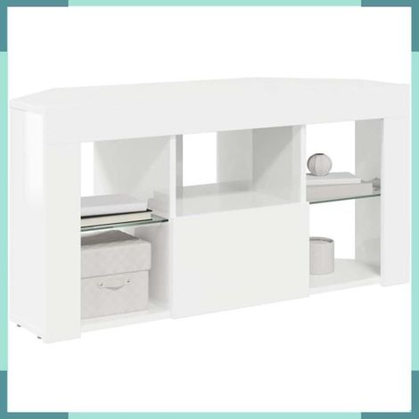 889799 Meuble TV LED d'Angle Blanc brillant 100 x 40 x 50 cm (1/5)
