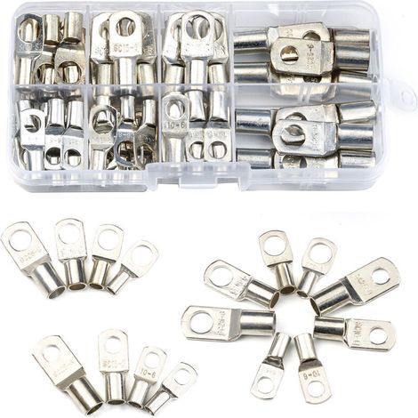 Bornier 60 pièces câble robuste extrémité fermée tubulaire R-ing bornes connecteurs fil de cuivre cosses oeillets tubulaire assortiment boîte conception, Silver (1/5)