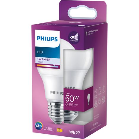 LAMPADA A LED 'GOCCIA' NATUR. 4000K 7 W=60W E27 - 806 lm- 4 pezzi - PHILIPS