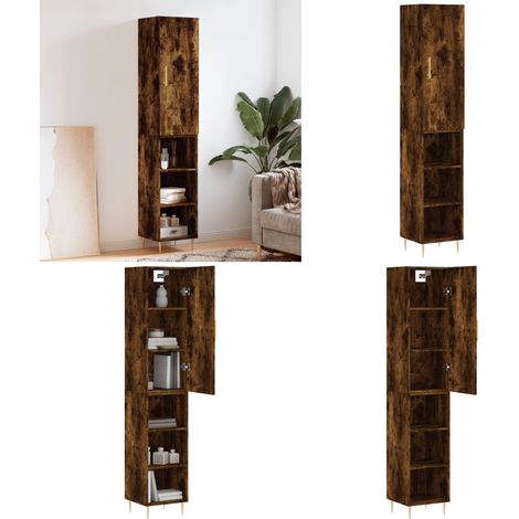 Buffet haut Chêne fumé 34,5x34x180 cm Bois d'ingénierie - Buffet Design - Meuble Rangement - Armoire Élégante - Buffet Haut - Mobilier Salon - Home & Living (1/5)