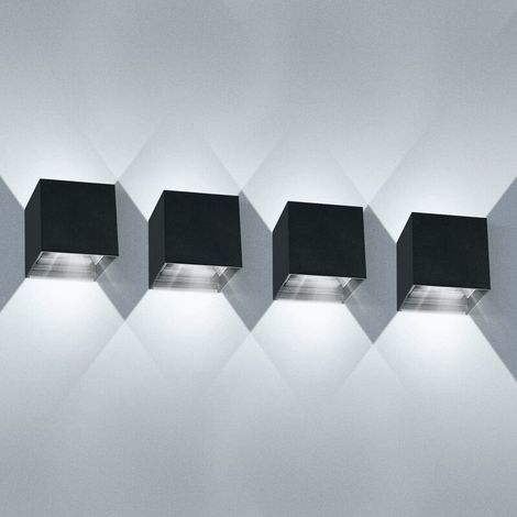 Set di 4 applique da parete a LED per interni, 12W, IP65 impermeabili, fascio angolato, applique moderne, bianco freddo 6000K per soggiorno/camera da letto (nero) (1/4)