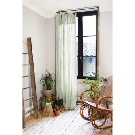 Lot de 2 Rideaux Gaze de Coton Vert d'Eau 140x300 cm Ajustables – 8 Anneaux Pinces Inclus – Rideaux Tamisants Haut de Gamme