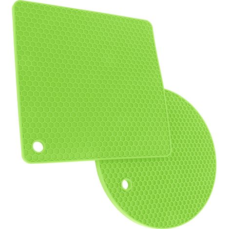 Lot de 5 tapis silicoe alvéolés multiposition : 2 ronds et 3 carrés, dessous de plats chauds pour table, vert (1/5)