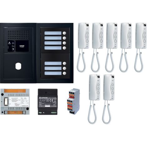 Pack GT audio 7 BP programmé avec platine façade noire satin 200450 - AIPHONE GTBA7EB