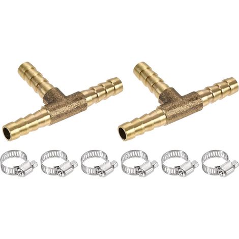 2 Paquet Barbillon Tuyau Raccords - 6mm OD Laiton Tuyau Raccord Tuyau Connecteur avec Tuyau Colliers Appliquer vers Eau Carburant (T Forme 3 Voie) (1/5)