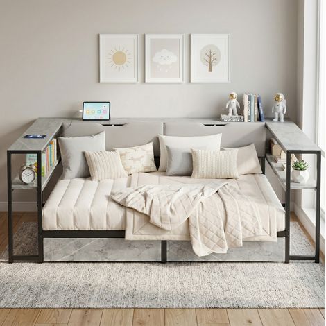 Cama dormitorio juvenil con puertos y almacenaje gris OKMYHOME (1/5)