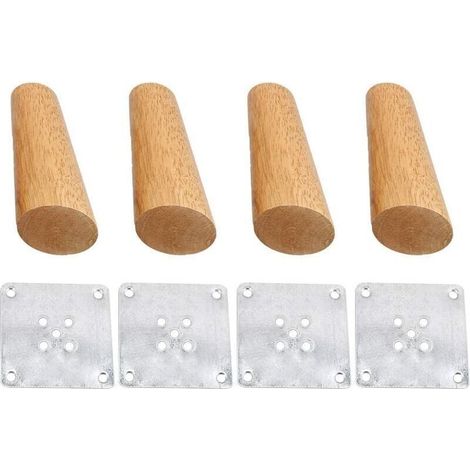 4 pieds de meuble réglables en bois massif de 20 cm - Pieds de rechange avec vis et plaque de fixation