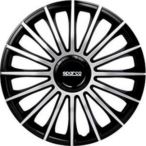 SPARCO Jeu Enjoliveurs de Roues 14 Pouces Noir Argenté ABS 4 piéces Torino