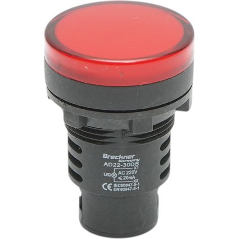 Indicatore di segnale LED rosso 220V AC 30mm Breckner Germany (1/4)