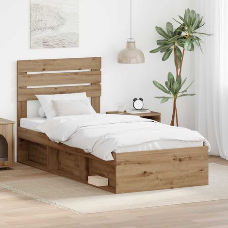 Bed Frame Artisian Oak 100 x 200 cm Solid Pine Wood vidaXL (1/5)