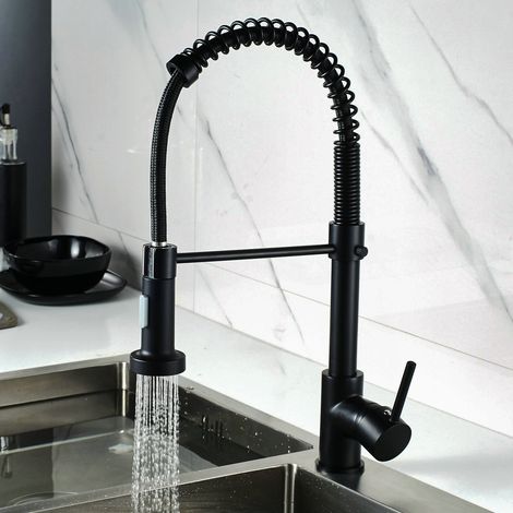 Robinet de cuisine Pivotant à 360° Noir en Acier Inoxydable Avec douchette extractible Mitigeur de commande ordinaire du commerce (1/4)