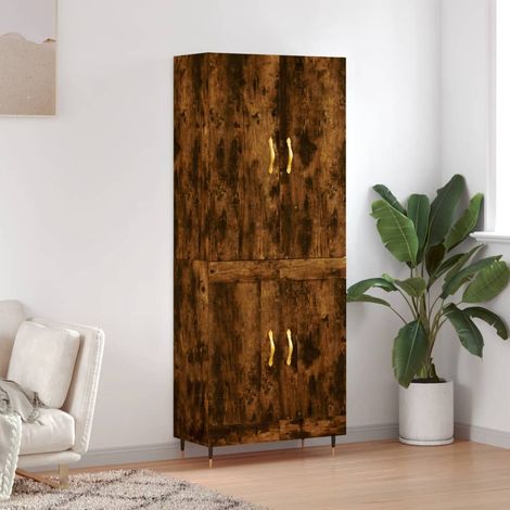 Buffet haut, Meuble de Rangement, Armoire de Cuisine Chêne fumé 69,5x34x180 cm Bois d'ingénierie NKK82233 (1/5)