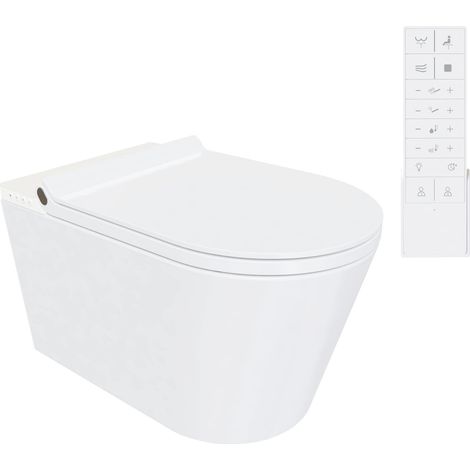 Adoomo Wand Dusch-WC spülrandlos Tiefspüler weiß inkl. WC Sitz Wand-WC