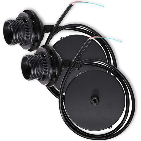 2x câble électrique pour lampe - Câble avec douille E27 et bague de fixation - Monture de suspension pour luminaire plafond - Noir (1/5)
