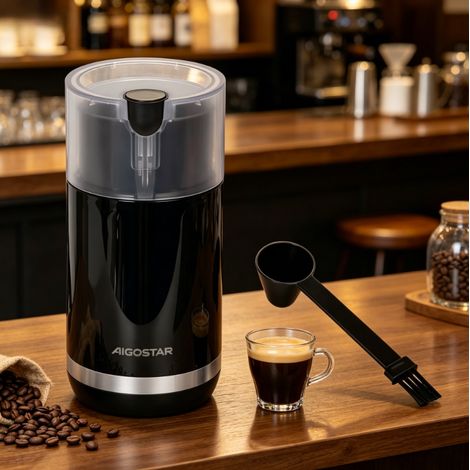 Moulin à café électrique Aigostar 150W, capacité 70g, réglage fin des grains de café, broyeur polyvalent pour expresso et café filtre, usage domestique, savourez un café frais et aromatique tous les j (1/2)